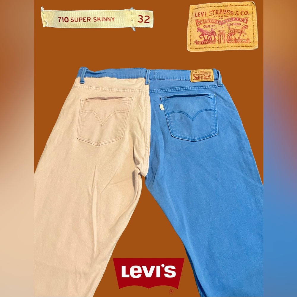 Levi’s Jeans 32 Y2K Colorblock 710 Super Skinny Blue White Preppy Cool Stretch